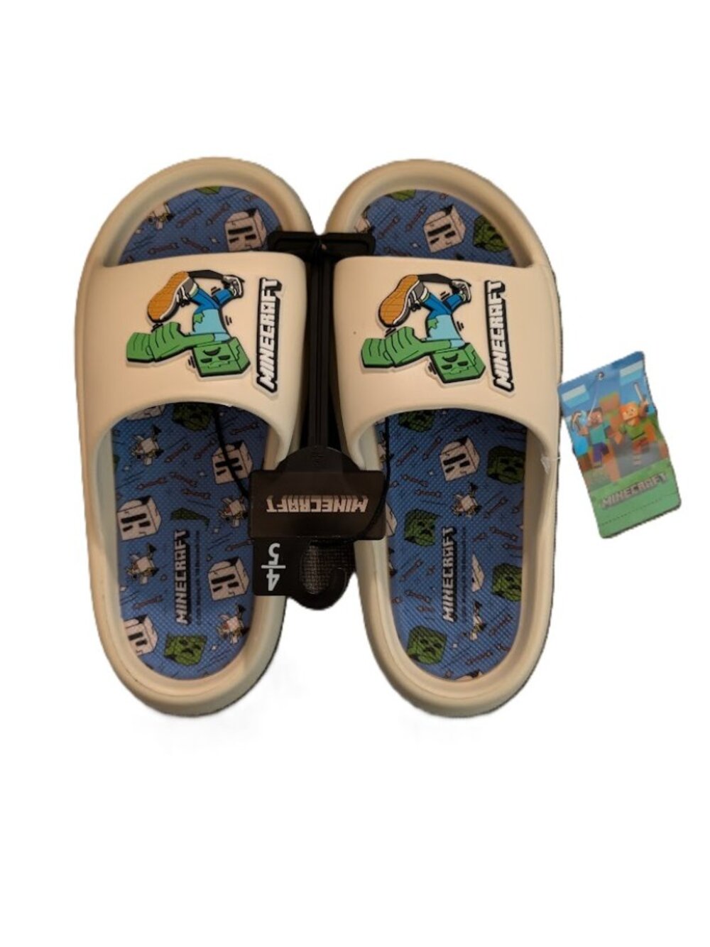 Minecraft Boys White Zombie Slide Sandals Slip On (Size 4-5)
